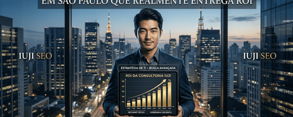 Estrategista André Iuji exibindo gráfico de ROI crescente de consultoria SEO High Ticket em São Paulo