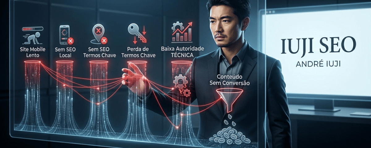 Estrategista André Iuji analisando 5 sinais técnicos de perda de clientes para a concorrência no Google